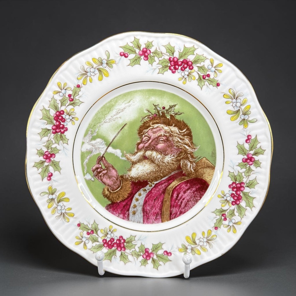 Queen's Old St Nicholas Fine Bone China Plate Rosina England Santa Holly 8in